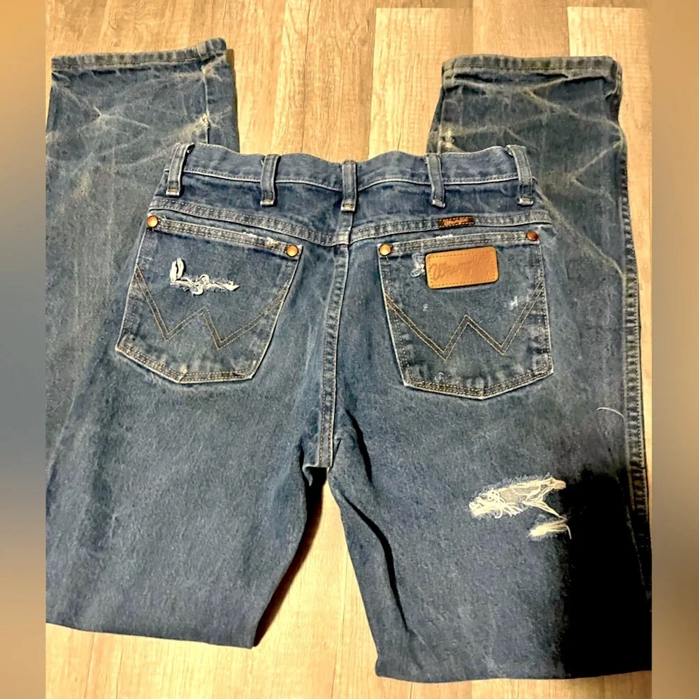 Wrangler Women's Boot Cut Blue Jeans with Distressed Details